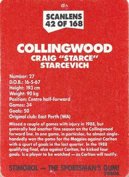 1989 Scanlens VFL #42 Craig Starcevich Back